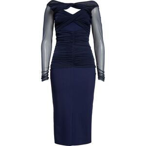 Chiara Boni Women's Navy Leitha Cut-Out Midi Sheath Dress Size 44 NWOT